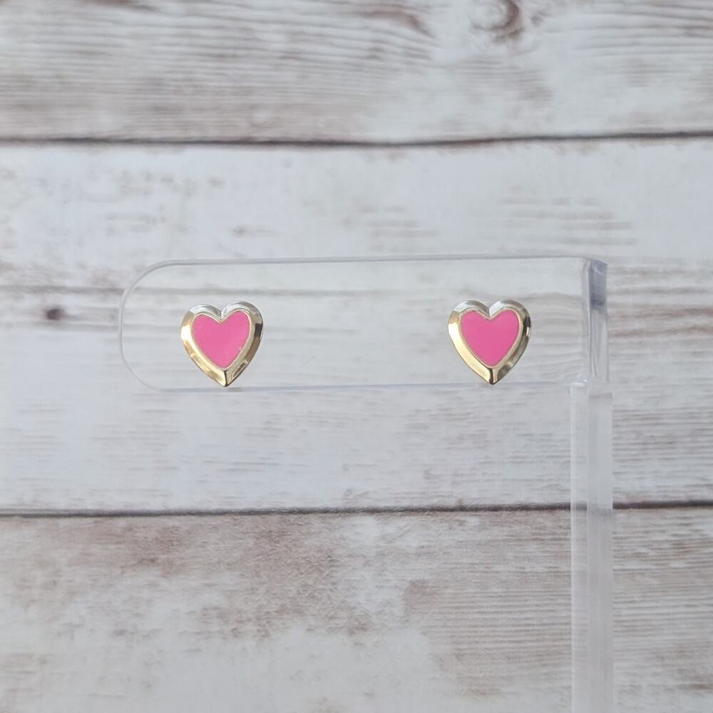 Stud Earrings Dainty/Small Gold Tone & Pink Heart